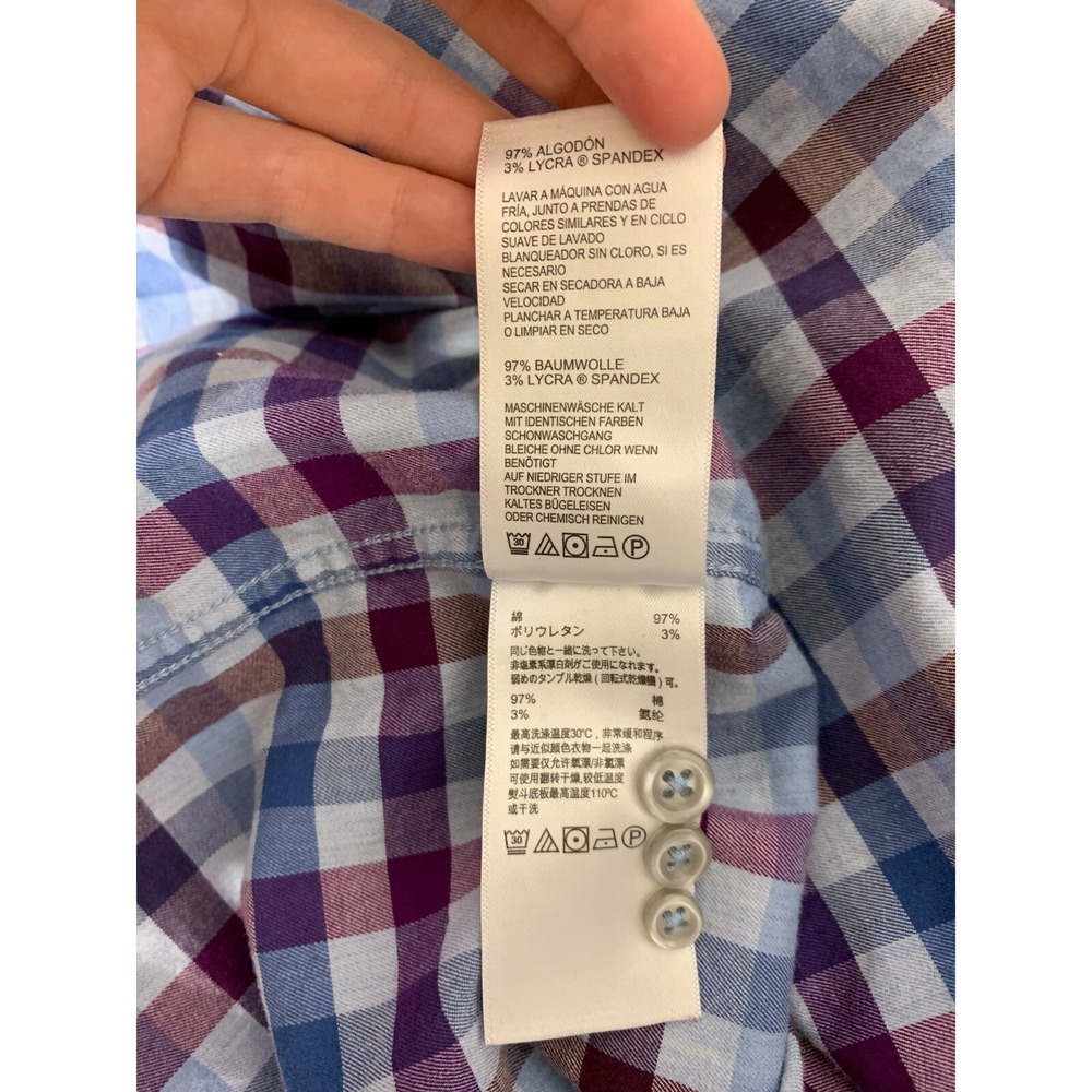 Tommy Bahama Men Size M Blue Purple Plaid Long Sleeve Button Front Shirt - Picture 8 of 9
